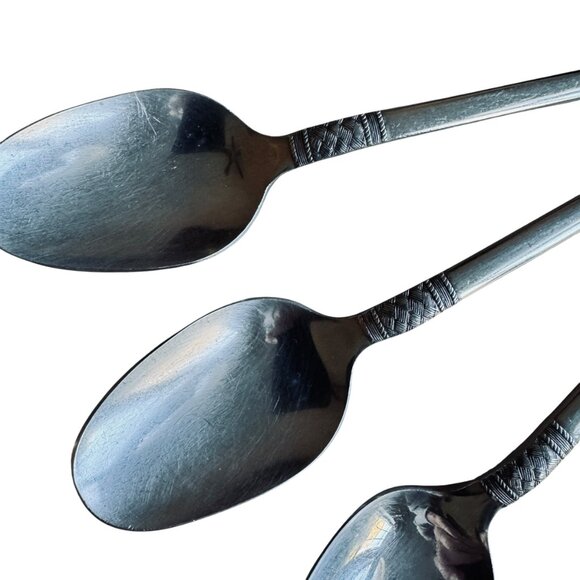 Vtg F B ROGERS Mid Century Stonehenge Stainless Flatware Place Oval Soup Spoons - Picture 8 of 13